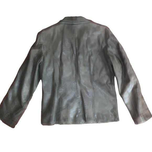 Olive Green Leather Zip Front Jacket - Picture 5 of 6